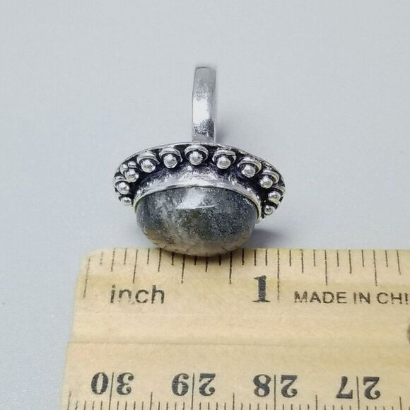 Vintage Gray Oval Cabochon Stone Ring, Bezel Set Silver Tone Size 6.5 Band - Picture 6 of 8